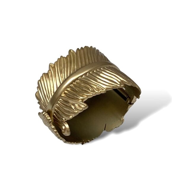 Gold Feather Hinge Statement Bangle Bracelet For Women - Picture 5 of 7